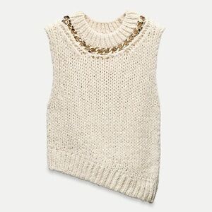 Zara Asymmetric Hem Knit Top with Chain